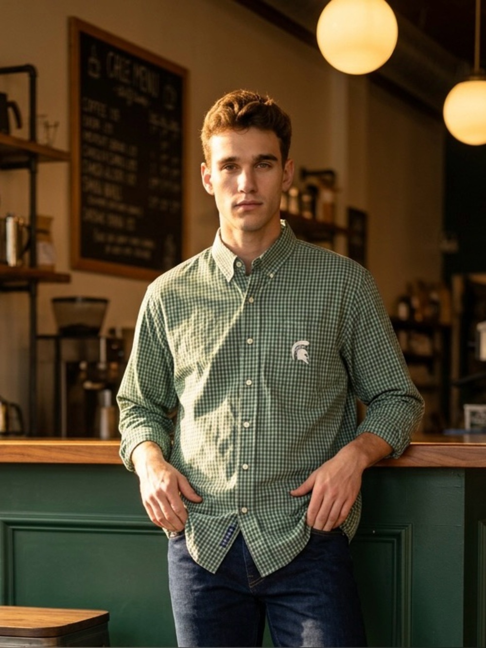 Men’s Crable Michigan State MSU Long Sleeve gingham Button Down Shirt